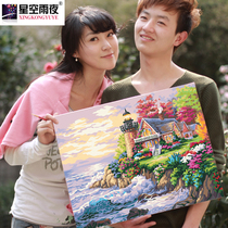 数字油画diy包邮特价客厅风景情侣结婚手绘油画装饰壁画40 50任选