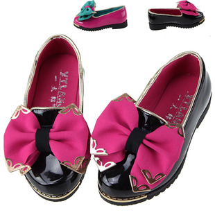  春季新款 女童皮鞋漆光PU大蝴蝶结韩版公主鞋 时尚儿童单鞋