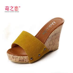  春夏季新品 韩版甜美简约休闲防水台厚底坡跟高跟女凉拖鞋