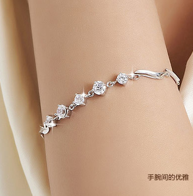 正品925纯银五钻手链手环<em>送姐姐妹妹</em>女友女孩
