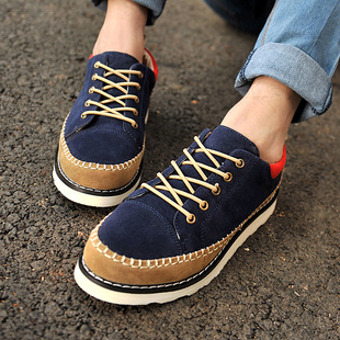  英伦新款 春季板鞋 男士时尚潮流磨砂皮男鞋子 韩版透气厚底