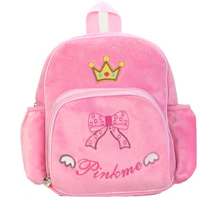  pinkme韩版幼儿园休闲书包儿童公主双肩包女童粉色天鹅绒休闲包