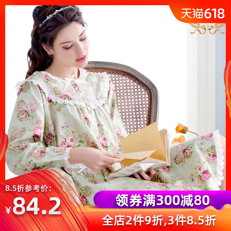 睡裙女夏长裙纯棉连衣裙宽松全棉长袖长款睡衣薄款家居服睡裙|ruв категории Нижнее белье, платье - от Buy2taobao.com для оказания профессиональной услуги покупки агента Taobao