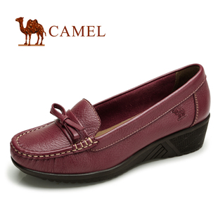  camel 骆驼 女鞋 春季新品 马克线蝴蝶结坡跟单鞋 81314600