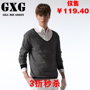  【品牌3折秒杀】GXG男装专柜正品新款 男士细条纹针织衫大V领毛衫