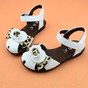  13夏季新款真皮蝴蝶结可爱鱼嘴包头女童凉鞋儿童牛皮凉鞋公主童鞋