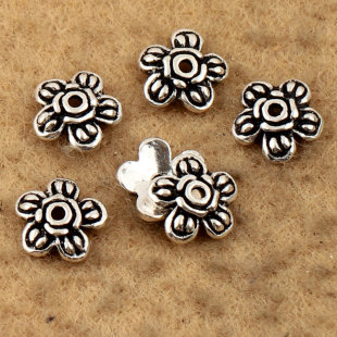  S925纯银泰银配件批发 DIY配件五瓣梅花托水晶玛瑙绿松石花托配件