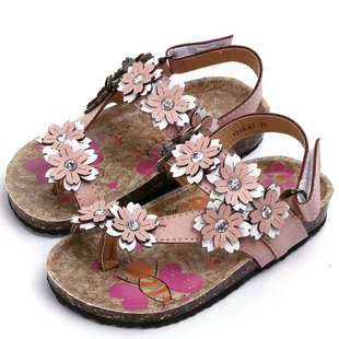  夏新款 超美水钻花朵日式夹脚女童凉鞋 公主鞋勃肯鞋儿童鞋