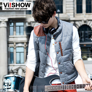 viishow冬装潮男小马甲复古男士英伦风修身棉马甲背心冬天外套