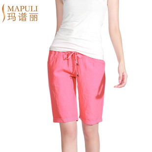 Mapuli 亚麻中裤五分裤女夏休闲裤子女裤大码修身韩版5分裤女9396