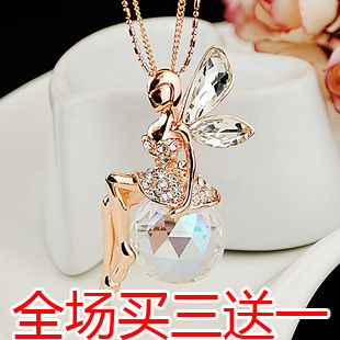  新款小清新天使水晶双层毛衣链 多层长款项链韩国饰品 新年礼物