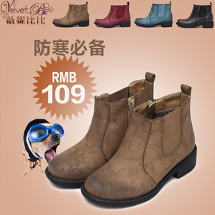  VELVET BEE儿童鞋 冬款男女中大童 复古低筒骑士短靴 亲子款17-24
