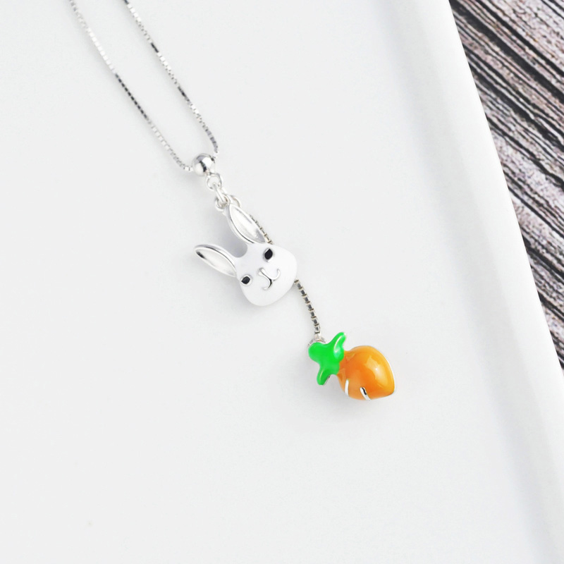 Rabbit y-type Necklace s925 Sterling Silver lovely Cartoon Carrot Doll girl Original fairy tale Peach Necklacein the Accessories/Fashion Jewelry, Necklace category - from Buy2taobao.com to provide professional Taobao agent buy service