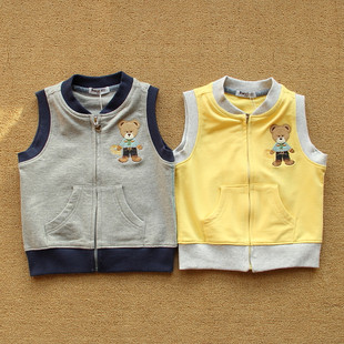  13年春款 PP熊家 儿童纯棉毛圈拉链马甲外贸男女童背心 105-140码