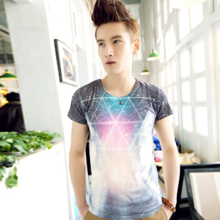  Sir7欧美星空印花时尚男士t恤 夏新款男短袖打底衫修身t男恤