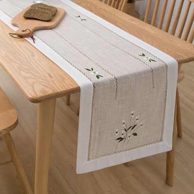 小清新桌旗布艺现代简约餐桌旗北欧轻奢茶几装饰布长条白色新中式