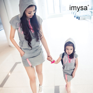  imysa 亲子装夏装款夏季新款韩版母女装纯棉时尚运动裤裙套装