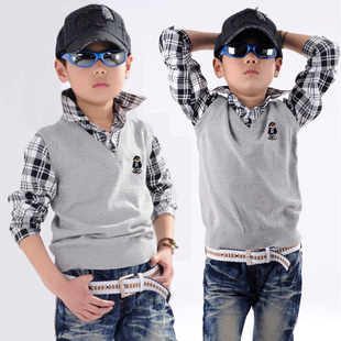  大童衬衫男童长袖 儿童衬衫衬衣男童衬衫长袖纯棉韩版春秋新款