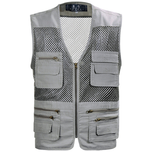 中老年<em>马甲</em>男<em>老年人</em>春夏多口袋钓鱼摄影<em>马夹</em>纯