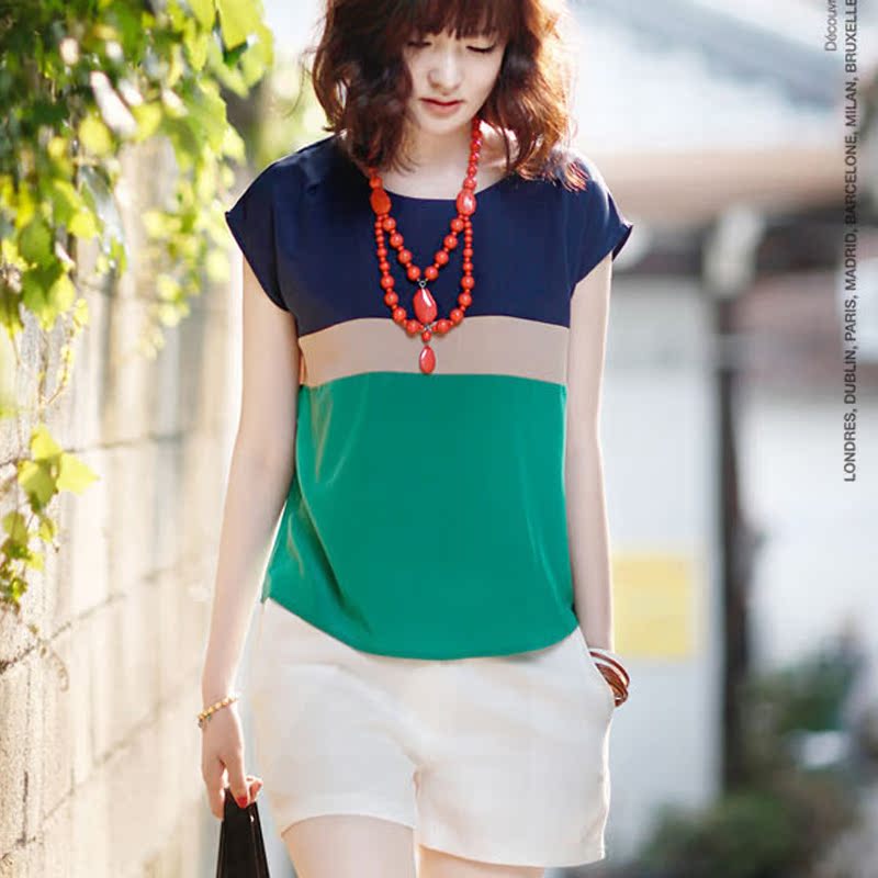 T恤宽松短袖拼接...