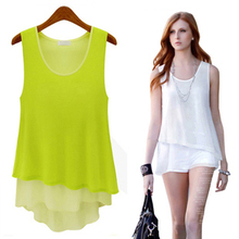 2013 summer new women's candy-colored chiffon shirt dress fake two summer camisole dress bottoming shirt