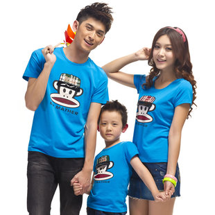  亲子装夏装新品全家三口家庭装母子父女装大嘴猴短袖T恤