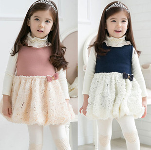  韩国童装春装女童儿童女孩宝宝时尚高贵玫瑰花朵背心裙公主裙