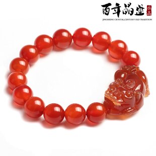  晶盛 正品天然极品红玛瑙貔貅手链男女士水晶本命年辟邪吉祥物