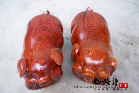 红木家具摆件实木雕猪花梨木生肖招财家具猪2013广州展情侣图片