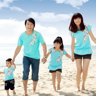  亲子装全家装夏装款韩版母女装 一家四口家庭装短袖T恤