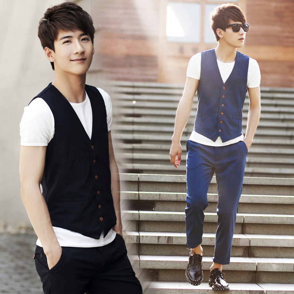2013夏季潮男修身<em>马甲套装 韩版男士</em>休闲气质