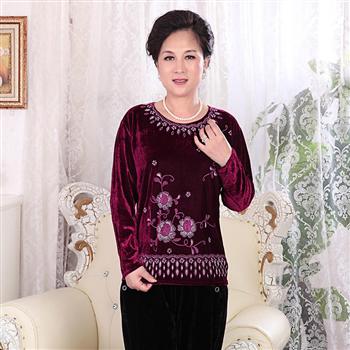 2013中老年秋装女装上衣金丝绒中长款妈妈装印花长袖 2013中老年秋装女装上衣金丝绒中长款妈妈装印花长袖