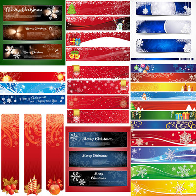 34款红色条幅横幅新年促销冬天雪花banner圣诞节日店招矢量图素材