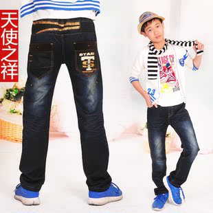  天使之祥冬装儿童双层保暖牛仔裤加厚中大男童装牛仔棉裤韩版