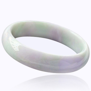  珍稀缘 A货翡翠手镯 特大号紫罗兰淡绿淡紫缅甸玉镯子 玉器带证书