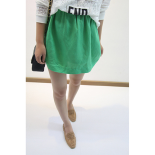  CBOMB 韩国 复古清新 高腰松紧腰皱褶棉麻蓬蓬裙半身裙短裙女q289