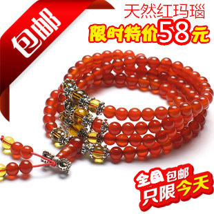  开光天然红黑玛瑙佛珠本命蛇年红绳长手链毛衣项链男女朋友礼物品