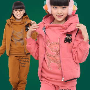  清仓秋冬装新款童装女童加厚卫衣三件套中大童休闲套装新年装