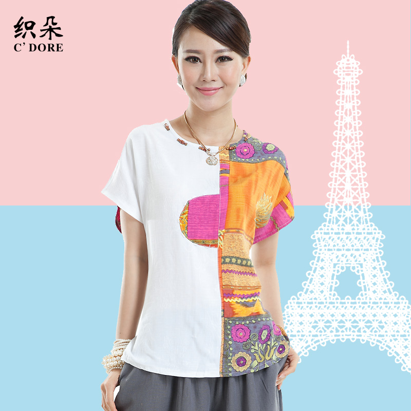 印花圆领女t恤复古...