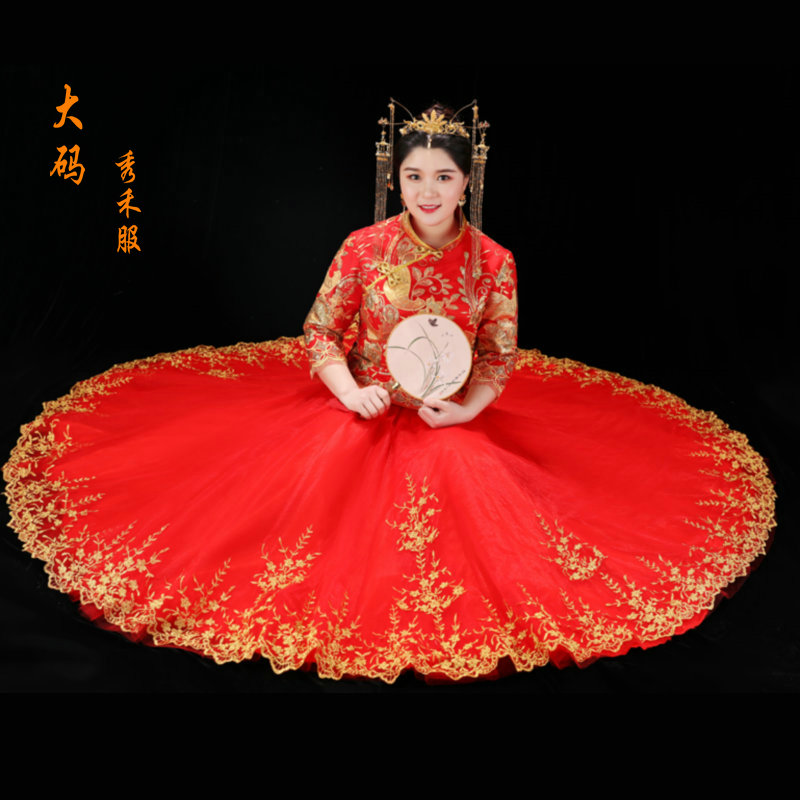 2019新款夏季加肥加大孕妇特大码胖MM秀禾服女200斤中式结婚礼服|msdalam kategori Butik wanita / wanita, perkahwinan/Cheongsam/pakaian, Cheongsam - dari Buy2taobao.com untuk memberikan perkhidmatan ejen Taobao profesional membeli