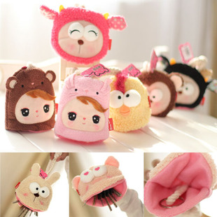  正品韩国 韩版 可爱卡通小兔子毛绒 抽绳抽拉式 女士 钥匙包