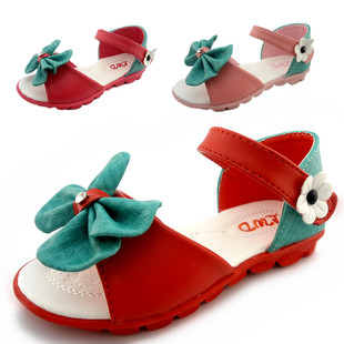  夏款女童宝宝皮革蝴蝶结凉鞋 可爱儿童防滑胶底童鞋 柔软舒适
