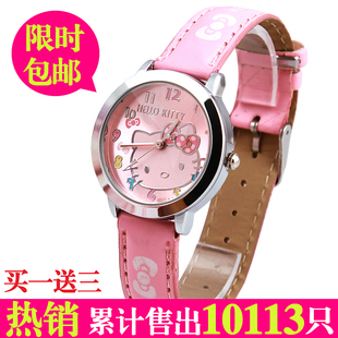  正品可爱儿童手表女孩KT猫学生手表女童手表 韩国皮带kitty儿童表