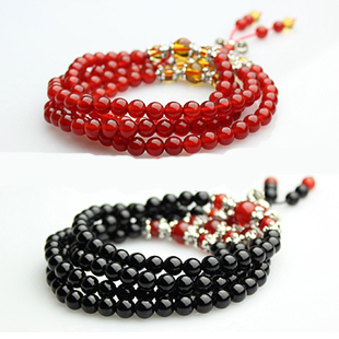  淘金币 纯天然玛瑙民族风多层108颗佛珠手链 男女情侣手链 毛衣链