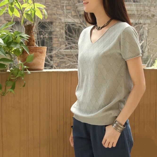 2019 Summer wear INNER Dabana Colorless and tasteless style Large pure cotton Short sleeved Sweater Pullover Thin sectionin the Women's clothing/Boutique , Wool sweater category - from Buy2taobao.com to provide professional Taobao agent buy service