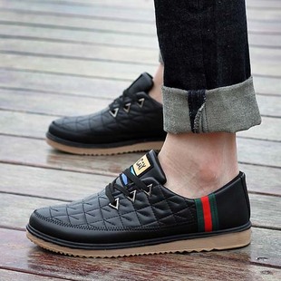  春夏流行男鞋子格纹板鞋韩版潮鞋英伦潮流男士休闲鞋平跟鞋子