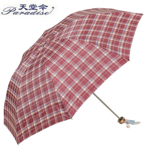 天堂伞正品专卖 加固三折超轻晴雨伞 强力拒水格子伞特价包邮