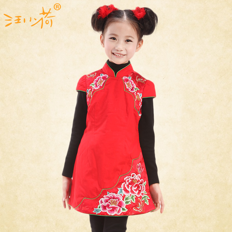 手绘棉麻 儿童旗袍 女童 演出服 北京品牌 琵琶