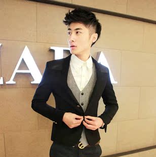  潮男冬装新品男装小西服外套韩版修身休闲西装男士小西装黑色