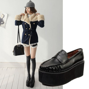  包邮小景家秋冬新款女鞋英伦风复古皮鞋低帮鞋增高厚底鞋松糕鞋